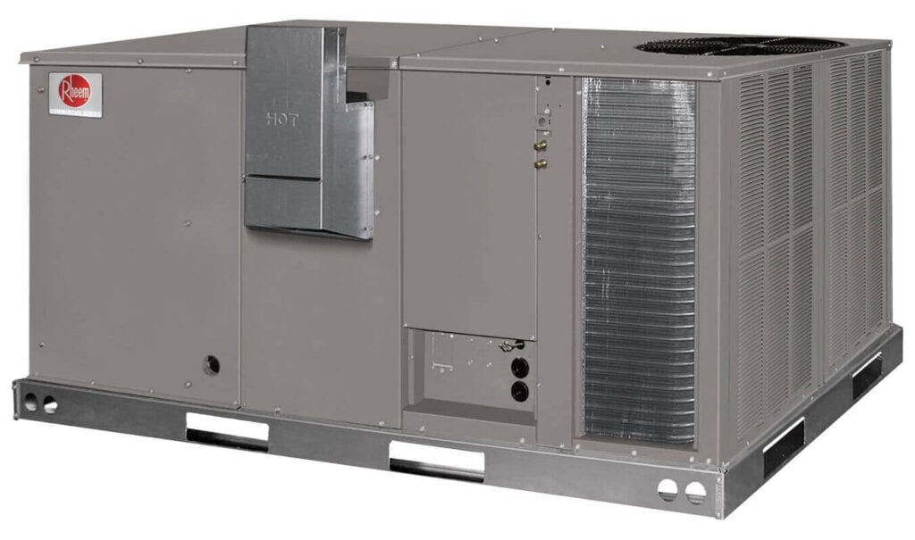 Rheem gas pack system ready for installation at a customer's home in Durham, NC